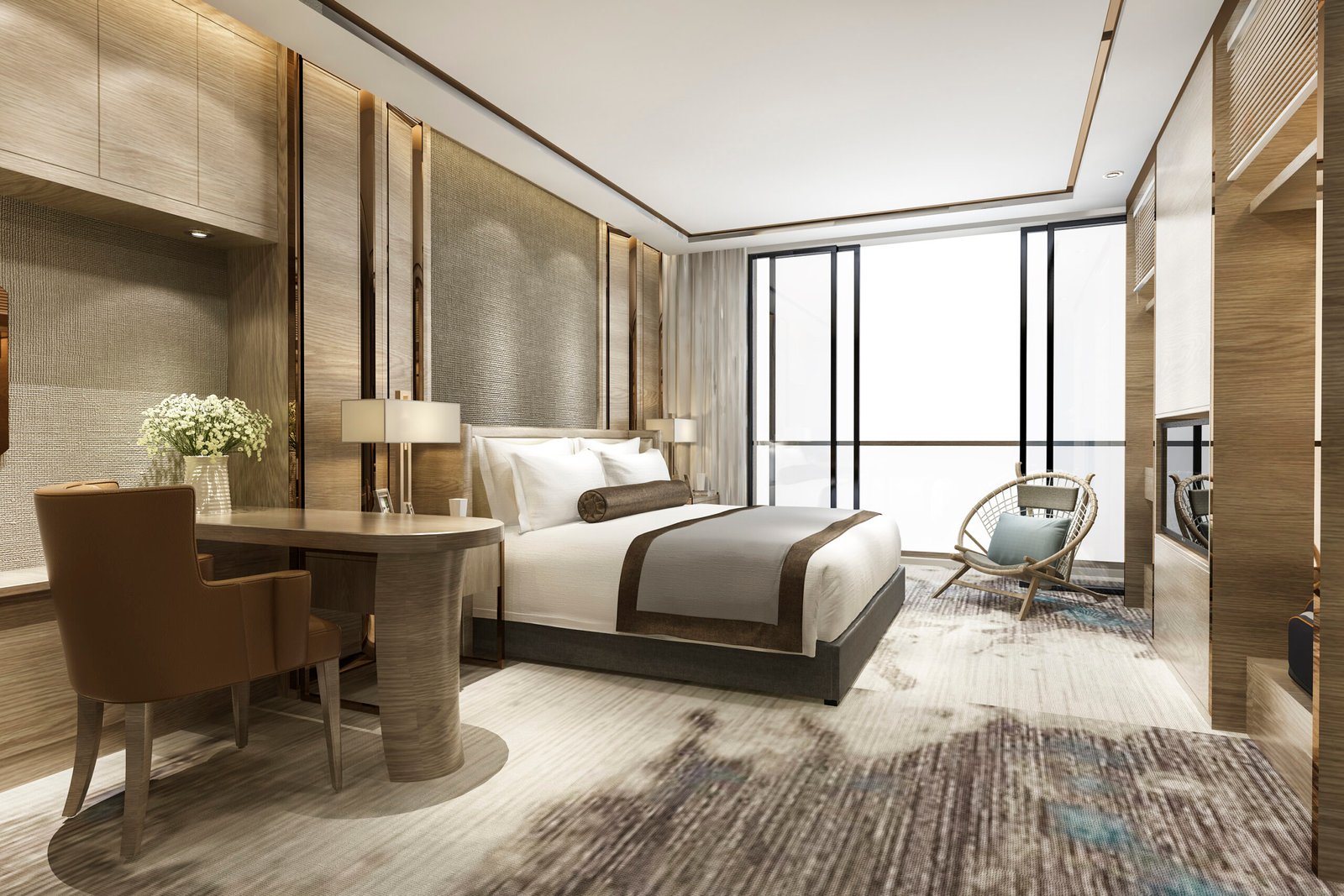 Hoteles 3d rendering luxury classic modern bedroom suite in hotel